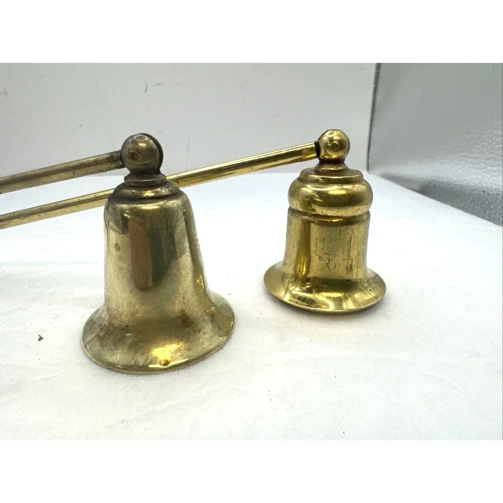 VTG  Brass 9 & 8 In Candle Snuffers Set of 2 Hinged Bell Candle Extinguishers